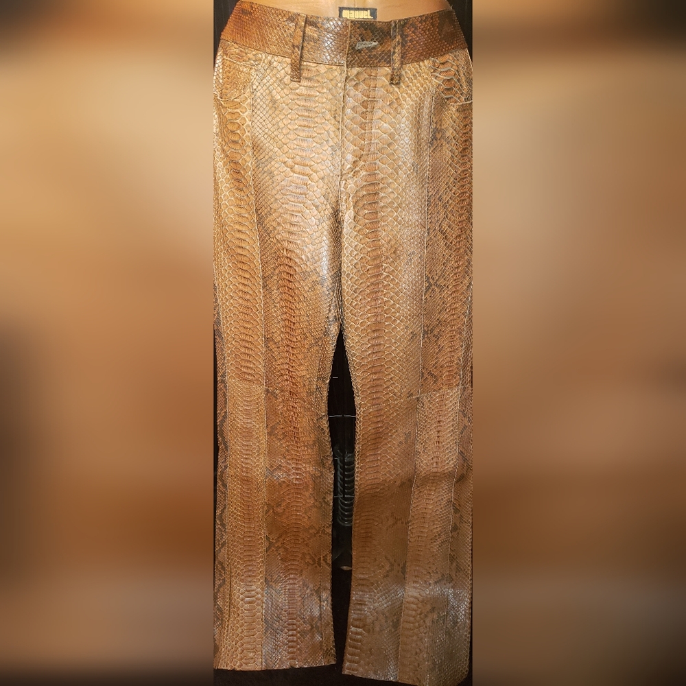 Manual genuine Python snakeskin reptile  brown cognac pants trouser. - Picture 9 of 16